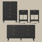 Laintene Boho Bedroom Set of 4 - 6 Drawer Dresser, 5 Drawer Vertical Dresser & 2 Nightstands with Drawer & USB Charging, Fluted Wooden Storage for Modern Bedroom, Black