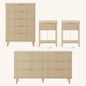 Laintene Boho Bedroom Set of 4 - 6 Drawer Dresser, 5 Drawer Vertical Dresser & 2 Nightstands with Drawer & USB Charging, Fluted Wooden Storage for Modern Bedroom, Natural