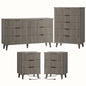 Laintene Boho Bedroom Set of 4 - 6 Drawer Dresser, 5 Drawer Vertical Dresser & 2 Nightstands with 3 Drawers & USB Charging, Fluted Wooden Storage for Modern Bedroom, Dark Grey Oak