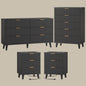 Laintene Boho Bedroom Set of 4 - 6 Drawer Dresser, 5 Drawer Vertical Dresser & 2 Nightstands with 3 Drawers & USB Charging, Fluted Wooden Storage for Modern Bedroom, Black