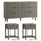 Laintene 3-Piece Boho Bedroom Set - 6-Drawer Dresser & 2 Nightstands with Drawer & USB Charging, Fluted Wooden Storage, Modern Dresser & Nightstand Combo, Dark Grey Oak