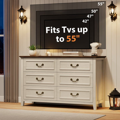 LainTene Farmhouse 3-Piece Dresser Set - 1x6-Drawer Storage Dresser & 2x Nightstands with USB Ports, Solid Wood Vintage Bedroom Furniture, Oak White