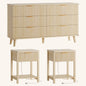 Laintene 3-Piece Boho Bedroom Set - 6-Drawer Dresser & 2 Nightstands with Drawer & USB Charging, Fluted Wooden Storage, Modern Dresser & Nightstand Combo, Natural
