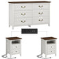 LainTene Farmhouse 3-Piece Dresser Set - 1x6-Drawer Storage Dresser & 2x Nightstands with USB Ports, Solid Wood Vintage Bedroom Furniture, Oak White