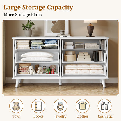 Laintene 6 Drawer Dresser for Bedroom – Solid Wood Fluted Storage Cabinet with Metal Handles, Modern Wave Design for Bedroom, Living Room & Entryway, White