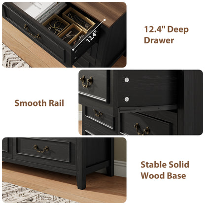 LainTene Farmhouse 3-Piece Dresser Set - 1x6-Drawer Storage Dresser & 2x Nightstands with USB Ports, Solid Wood Vintage Bedroom Furniture, Oak Black