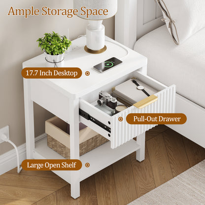 Laintene 3-Piece Boho Bedroom Set - 6-Drawer Dresser & 2 Nightstands with Drawer & USB Charging, Fluted Wooden Storage, Modern Dresser & Nightstand Combo, White