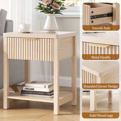 Laintene 3-Piece Boho Bedroom Set - 6-Drawer Dresser & 2 Nightstands with Drawer & USB Charging, Fluted Wooden Storage, Modern Dresser & Nightstand Combo, Natural