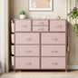 Pink Dresser for Bedroom,10 Drawer Dresser Wide Chest Of Drawers, Fabric Storage Dresser With Wood Top for Living Room, Bedroom, Hallway, Pink