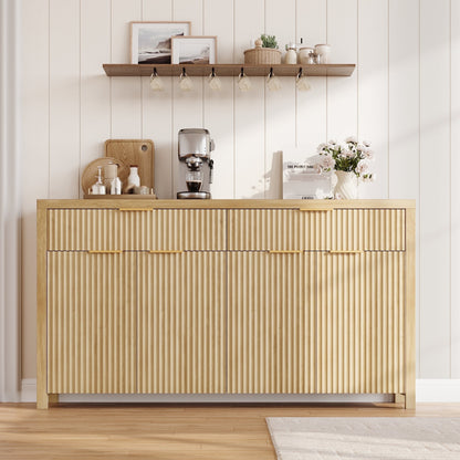 Laintene 55"L Sideboard Buffet Cabinet with Storage, Fluted Accent Storage Cabinet with Doors & Adjustable Shelves for Living Room Dining Room and Kitchen, Natural Oak