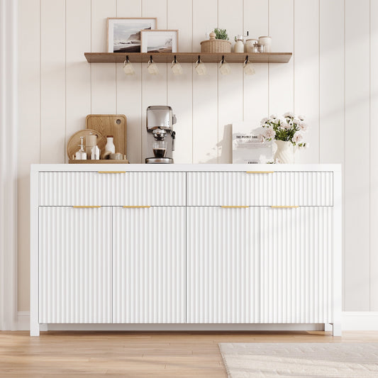 Laintene 55"L Sideboard Buffet Cabinet with Storage, Fluted Accent Storage Cabinet with Doors & Adjustable Shelves for Living Room Dining Room and Kitchen, White
