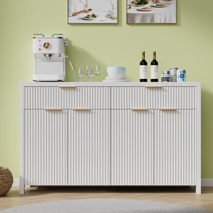 Laintene 55"L Sideboard Buffet Cabinet with Storage, Fluted Accent Storage Cabinet with Doors & Adjustable Shelves for Living Room Dining Room and Kitchen, White