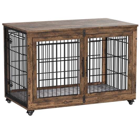 Laintene Dog Crate Furniture, Indoor Dog Kennels with Wheels and Pads, Pet House for XL Dogs, Gray