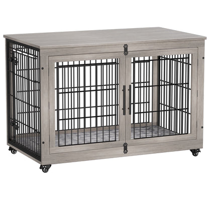 Laintene Dog Crate Furniture, Indoor Dog Kennels with Wheels and Pads, Pet House for XL Dogs, Gray