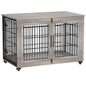 Laintene Dog Crate Furniture, Indoor Dog Kennels with Wheels and Pads, Pet House for XL Dogs, Gray