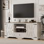 Laintene TV Stand up to 65" TVs, Farmhouse Barn Door Entertainment Center with Adjustable Shelves & Storage Cabinets, Solid Wood Media Console for Living Room, White