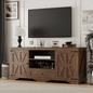 Laintene TV Stand up to 65" TVs, Farmhouse Barn Door Entertainment Center with Adjustable Shelves & Storage Cabinets, Solid Wood Media Console for Living Room, Brown