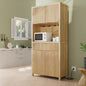 Laintene Pantry Storage Cabinet with Charging Station, Tall Kitchen Pantry with Microwave Shelves, Fluted Storage Cabinet with Open Countertop and Drawer for Dining Living Room, Natural Oak