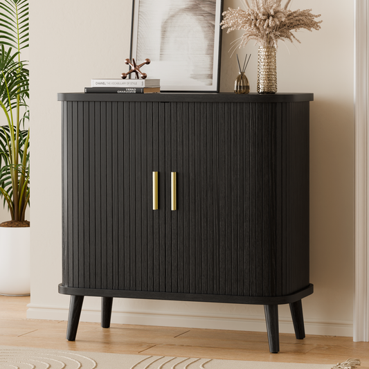 Laintene Sideboard Buffet Cabinet, Storage Cabinet with Sliding Door & Adjustable Shelf, Fluted Accent Coffee Bar for Kitchen, Entryway, Walnut Black