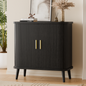 Laintene Sideboard Buffet Cabinet, Storage Cabinet with Sliding Door & Adjustable Shelf, Fluted Accent Coffee Bar for Kitchen, Entryway, Walnut Black