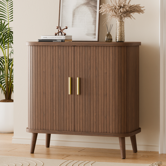 Laintene Sideboard Buffet Cabinet, Storage Cabinet with Sliding Door & Adjustable Shelf, Fluted Accent Coffee Bar for Kitchen, Entryway, Walnut