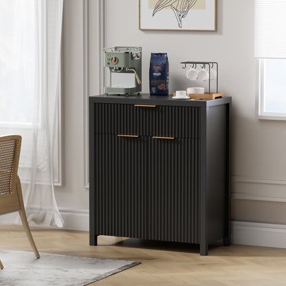 Laintene Sideboard Buffet Cabinet with Storage Drawer, Fluted Storage Cabinet with Adjustable Shelf for Dining Living Room, Entryway, Black