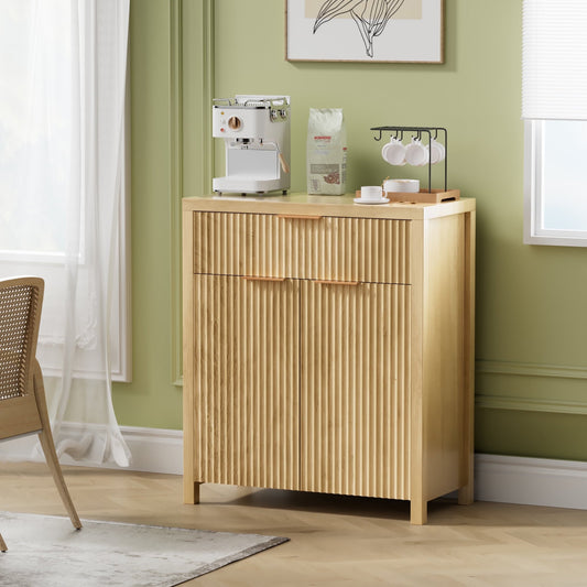 Laintene Sideboard Buffet Cabinet with Storage Drawer, Fluted Storage Cabinet with Adjustable Shelf for Dining Living Room, Entryway, Natural Oak