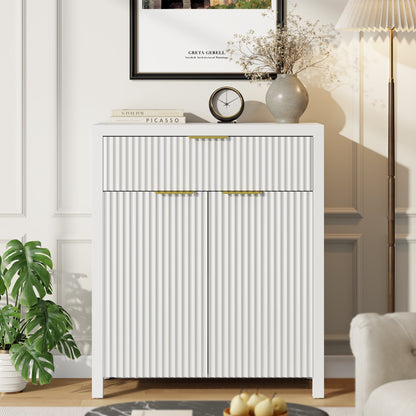 Laintene Sideboard Buffet Cabinet with Storage Drawer, Fluted Storage Cabinet with Adjustable Shelf for Dining Living Room, Entryway, White