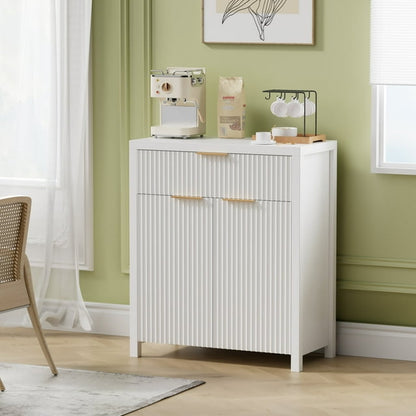 Laintene Sideboard Buffet Cabinet with Storage Drawer, Fluted Storage Cabinet with Adjustable Shelf for Dining Living Room, Entryway, White