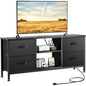 TV Stand for Bedroom, Television Stand for TV up to 50 Inch Entertainment Center Dresser with 4 Drawers Open Storage Shelves for Living Room, Entryway,Black PU