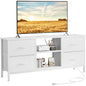 TV Stand for Bedroom, Television Stand for TV up to 50 Inch Entertainment Center Dresser with 4 Drawers Open Storage Shelves for Living Room, Entryway, White