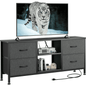 TV Stand for Bedroom, Television Stand for TV up to 50 Inch Entertainment Center Dresser with 4 Drawers Open Storage Shelves for Living Room, Entryway, Grey