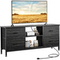 TV Stand for Bedroom, Television Stand for TV up to 50 Inch Entertainment Center Dresser with 4 Drawers Open Storage Shelves for Living Room, Entryway, Black