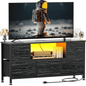TV Stand Dresser with Power Outlets and LED Lights, 5 Drawer Console for 50 Inch TV, Dresser for Bedroom, Closet, Hallway