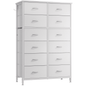 Tall Dresser for Bedroom, Fabric Dresser Storage Tower, Dresser & Chest of Drawers Organizer Unit with 12 Drawers, White