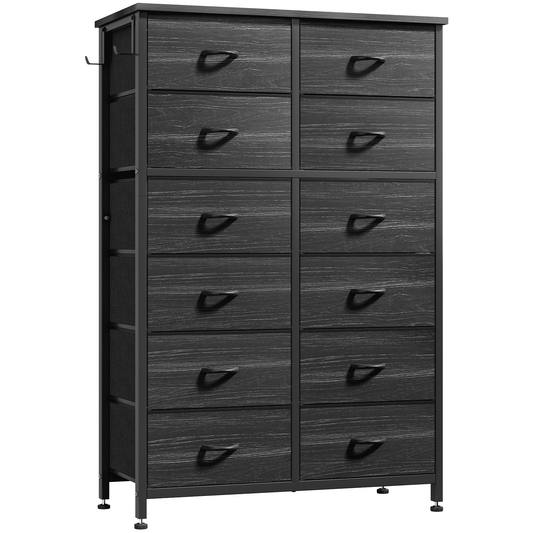 Tall Dresser for Bedroom, Fabric Dresser Storage Tower, Dresser & Chest of Drawers Organizer Unit with 12 Drawers, Black