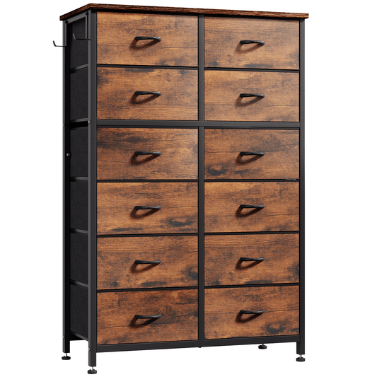 Tall Dresser for Bedroom, Fabric Dresser Storage Tower, Dresser & Chest of Drawers Organizer Unit with 12 Drawers, Brown