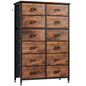 Tall Dresser for Bedroom, Fabric Dresser Storage Tower, Dresser & Chest of Drawers Organizer Unit with 12 Drawers, Brown