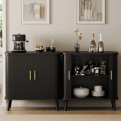 Laintene Sideboard Buffet Cabinet, Storage Cabinet with Sliding Door & Adjustable Shelf, Fluted Accent Coffee Bar for Kitchen, Entryway, Walnut Black