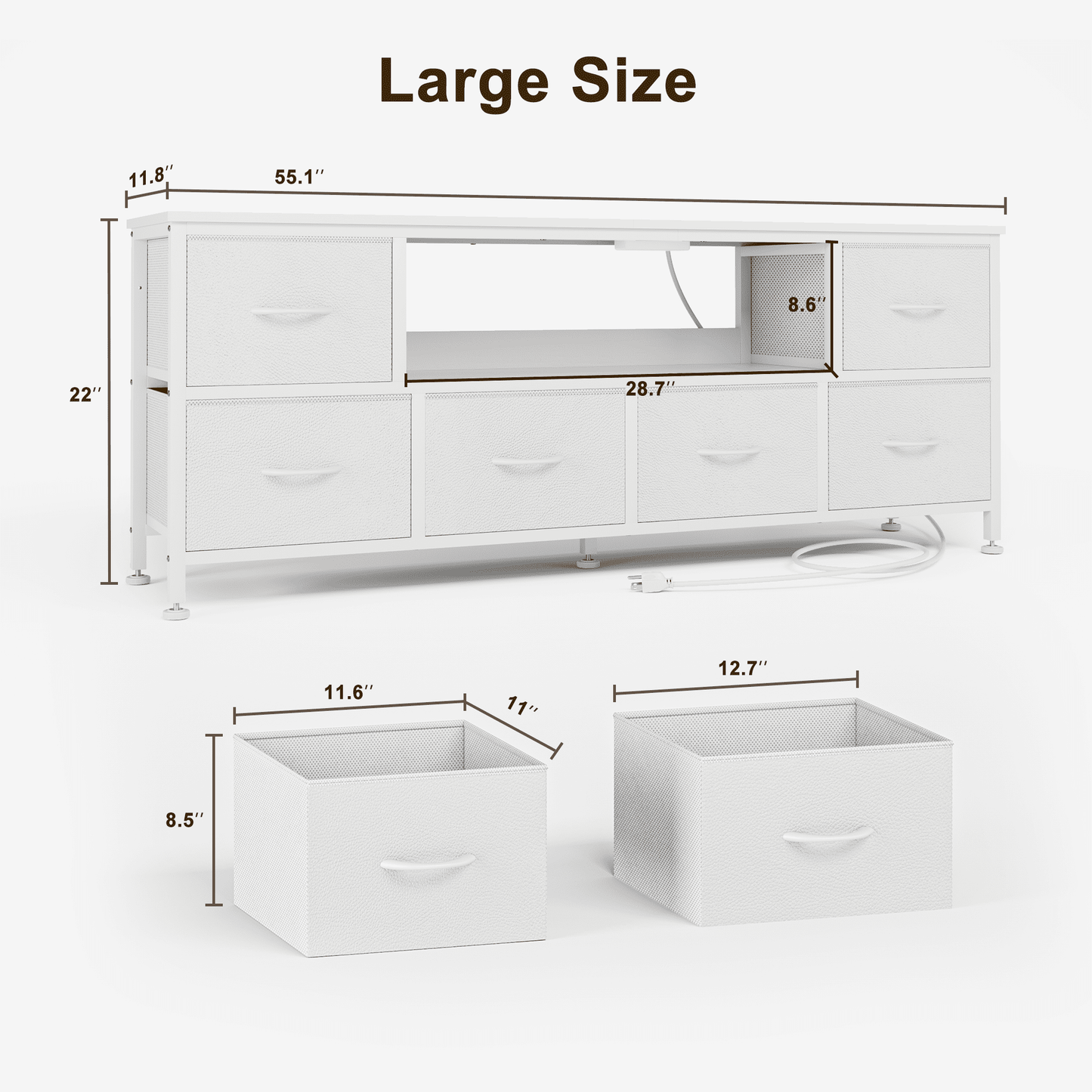 TV Stand Dresser with Power Outlets and LED Lights, 6 Drawer Console for 60 Inch TV, Dresser for Bedroom, Closet, Hallway