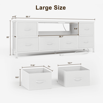 TV Stand Dresser with Power Outlets and LED Lights, 6 Drawer Console for 60 Inch TV, Dresser for Bedroom, Closet, Hallway