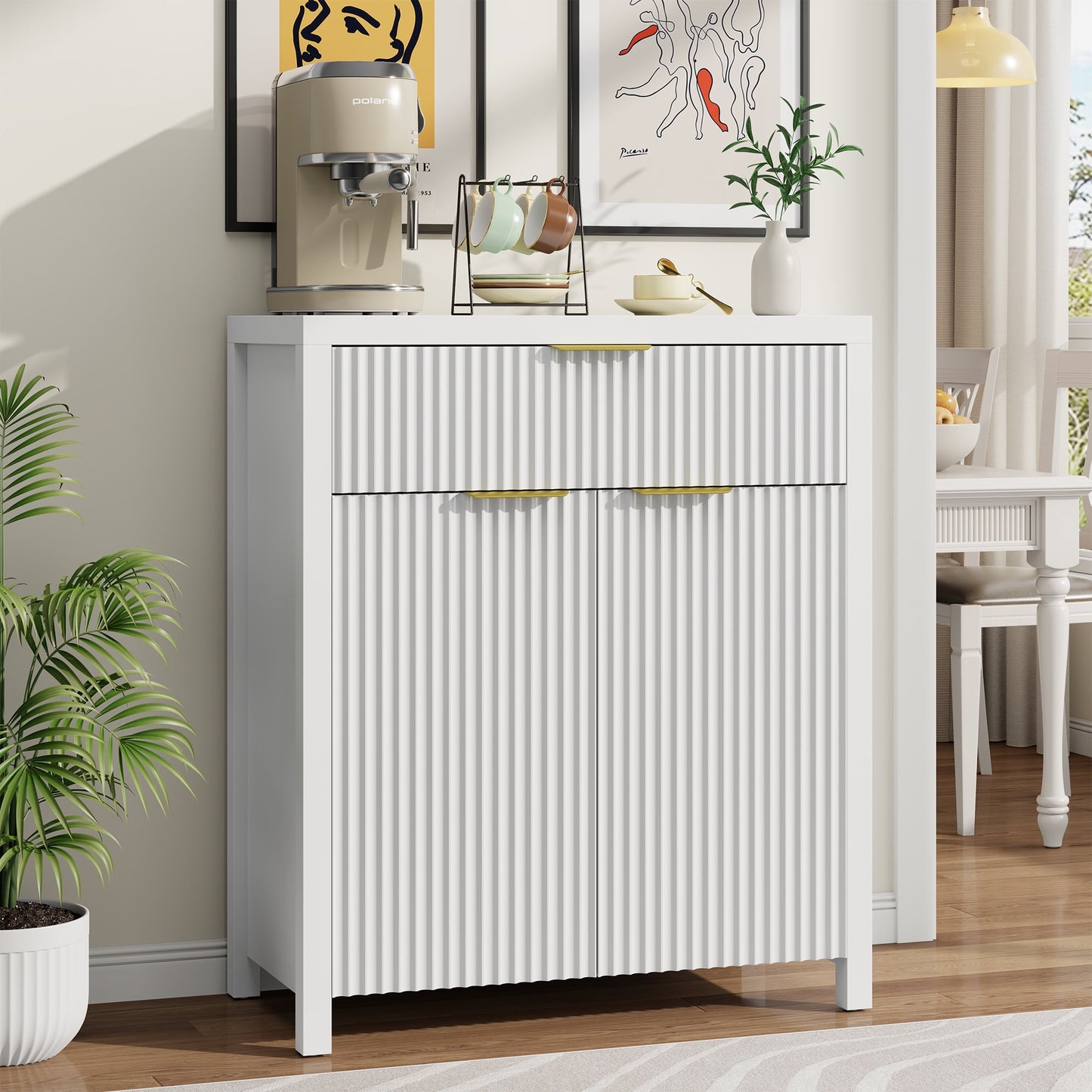 Laintene Storage Cabinet Set of 3, Sideboard Buffet Cabinet with Storage Drawer and Adjustable Shelf, 28" Wooden Accent Entryway TV Cabinet for Living Room, White