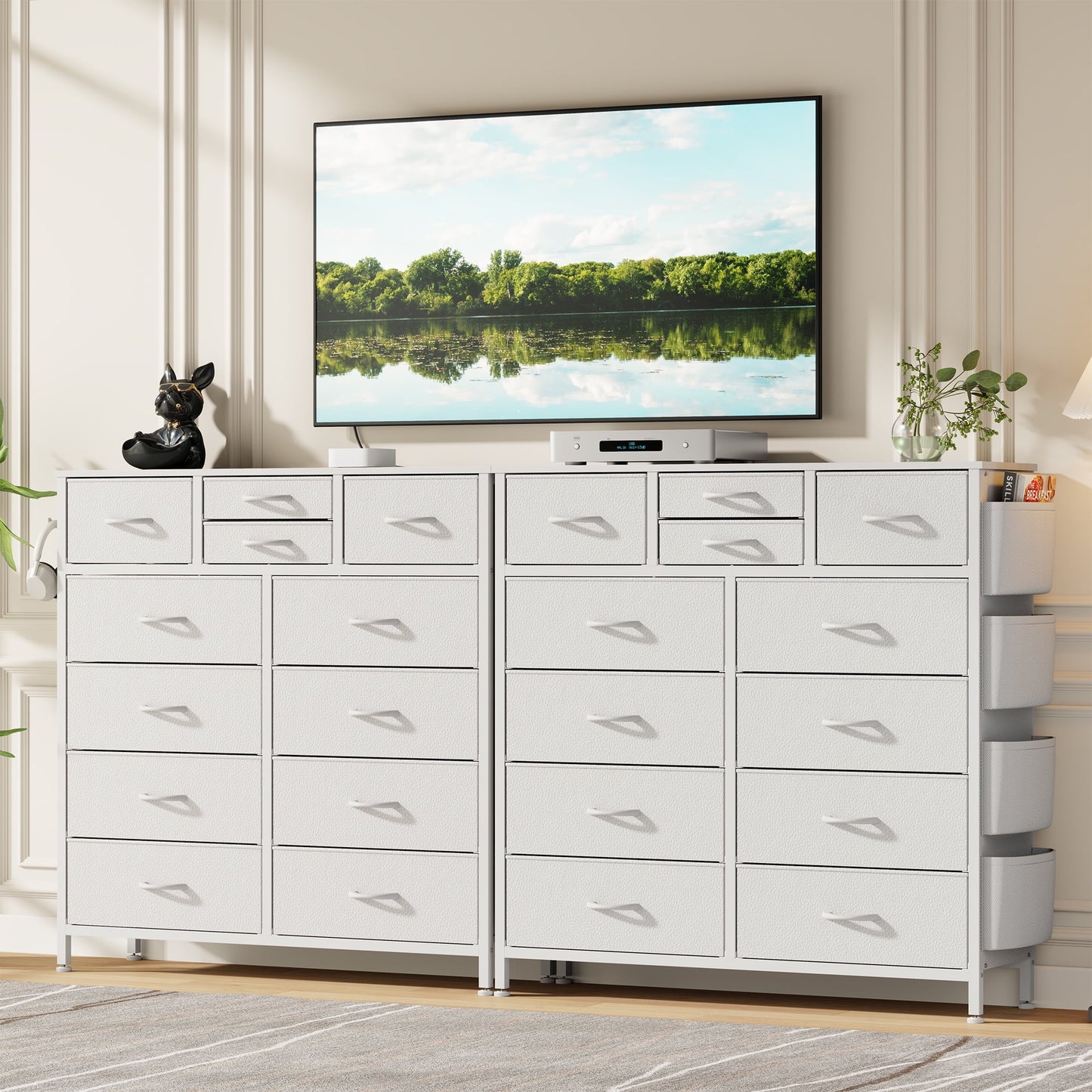 LainTene Fabric Dresser with 12 Drawers Dresser for Bedroom Chests of Drawers Storage Tower for Living Room, White