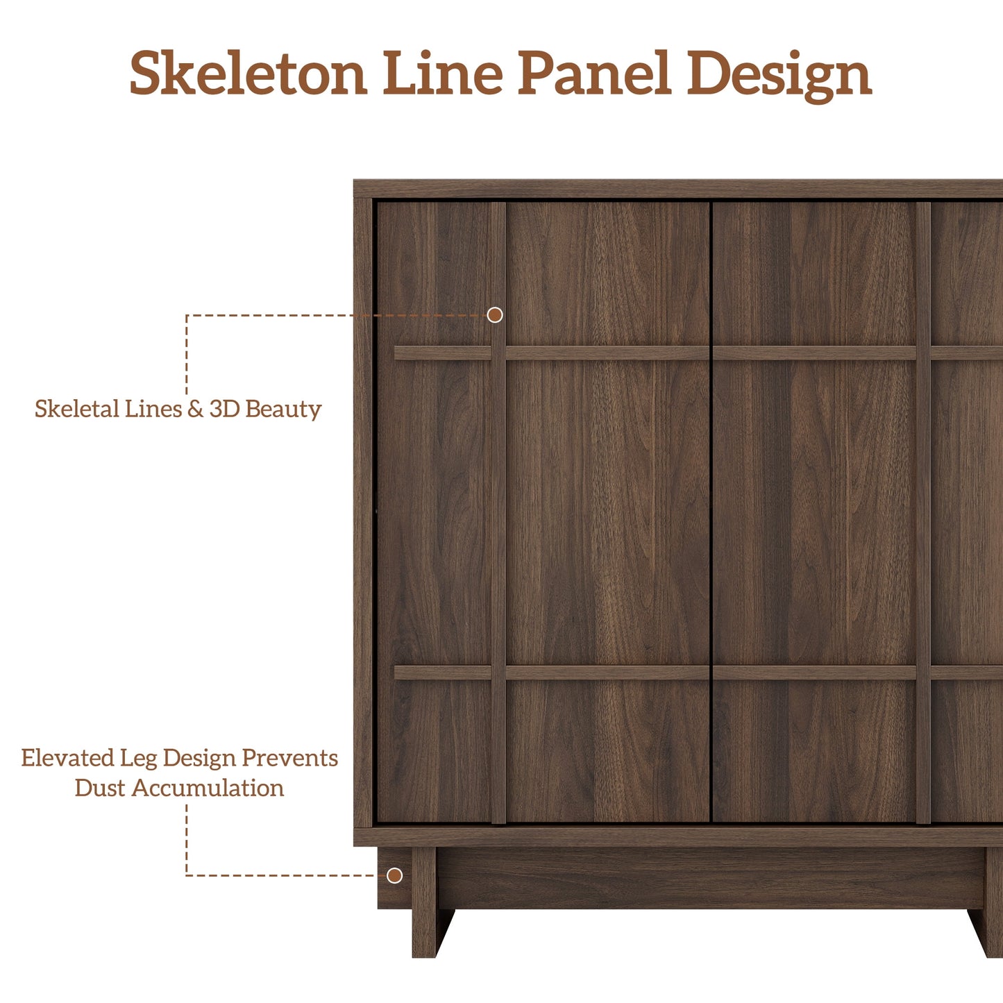 Laintene Sideboard Buffet with Lines Doors, Mid-Century Storage Cabinet with Adjustable Shelves for Kitchen Dining Room, Wood Coffee Bar for Living Room, Walnut Set of 2