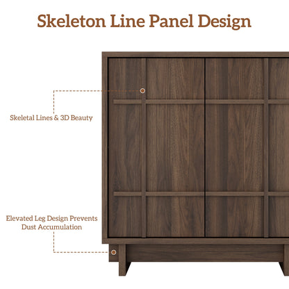 Laintene Sideboard Buffet with Lines Doors, Mid-Century Storage Cabinet with Adjustable Shelves for Kitchen Dining Room, Wood Coffee Bar for Living Room, Walnut Set of 2