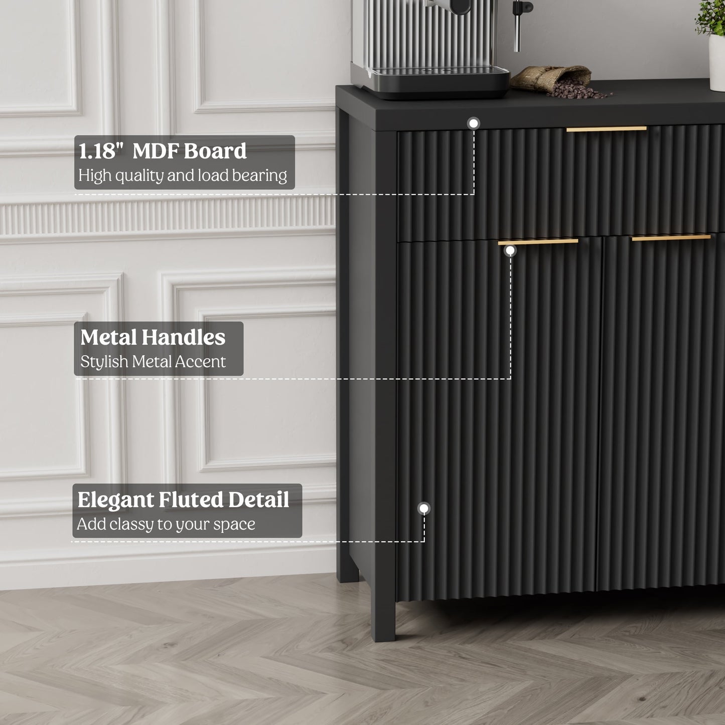 Laintene Storage Cabinet Set of 3, Sideboard Buffet Cabinet with Storage Drawer and Adjustable Shelf, 28" Wooden Accent Entryway TV Cabinet for Living Room, Black