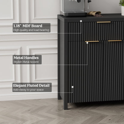 Laintene Storage Cabinet Set of 3, Sideboard Buffet Cabinet with Storage Drawer and Adjustable Shelf, 28" Wooden Accent Entryway TV Cabinet for Living Room, Black