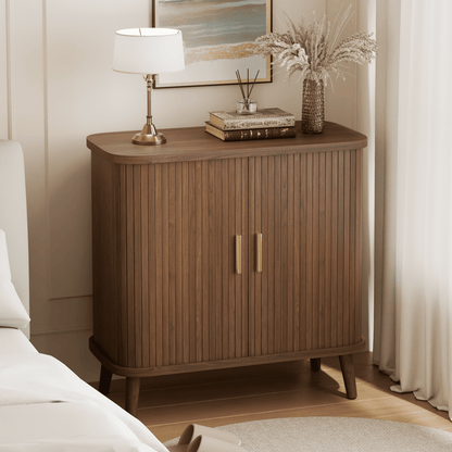 Laintene Sideboard Buffet Cabinet, Storage Cabinet with Sliding Door & Adjustable Shelf, Fluted Accent Coffee Bar for Kitchen, Entryway, Walnut