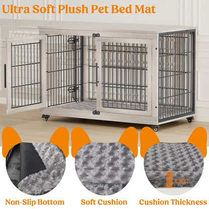 Laintene Dog Crate Furniture, Indoor Dog Kennels with Wheels and Pads, Pet House for XL Dogs, Gray