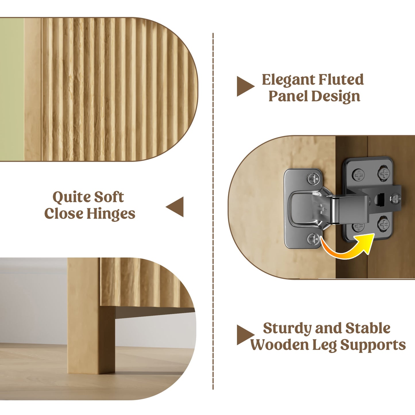 Laintene 55"L Sideboard Buffet Cabinet with Storage, Fluted Accent Storage Cabinet with Doors & Adjustable Shelves for Living Room Dining Room and Kitchen, Natural Oak